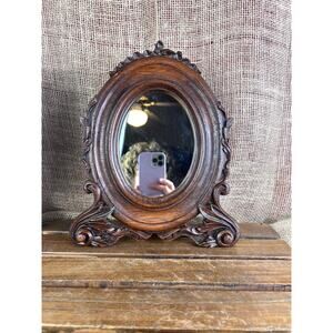 Vintage Carved Wood Oval Portrait Frame/Mirror Victorian Acanthus Scrollwork